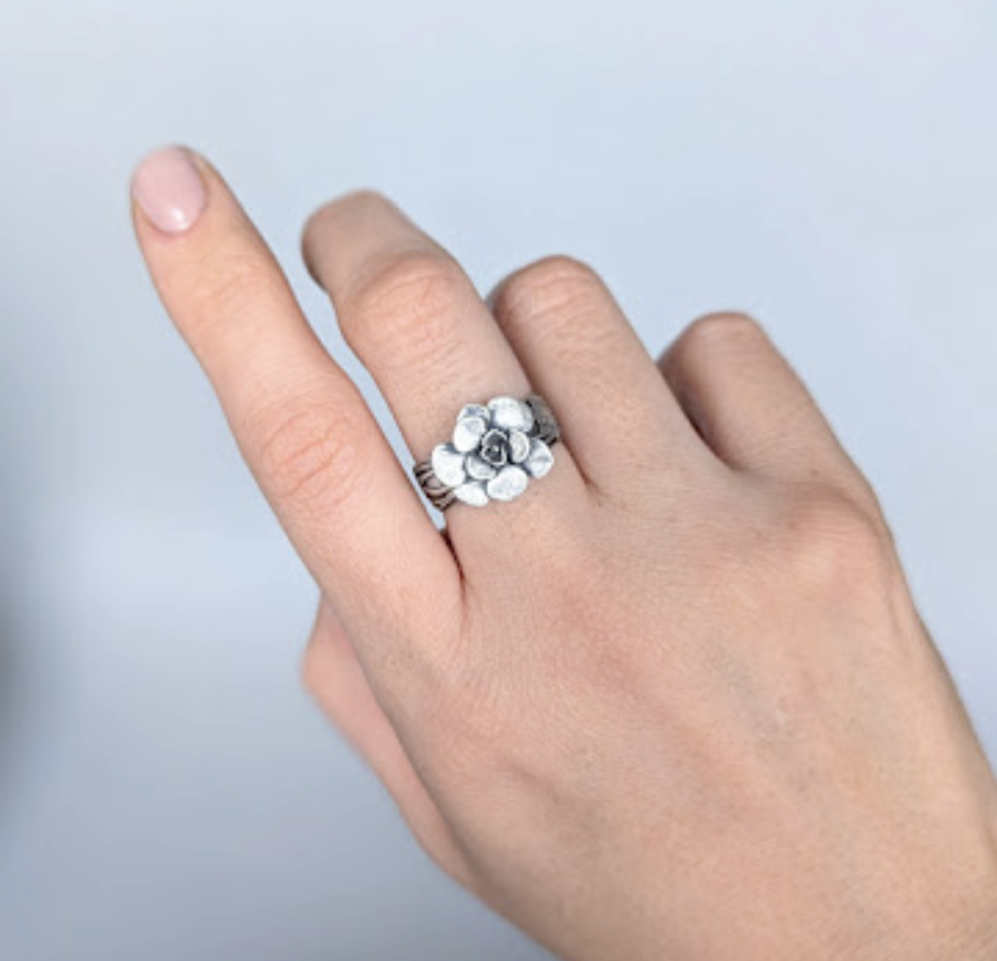 Florae Metallum: Cast Solid Sterling Silver Succulent Ring (medium #1), size 8.5
