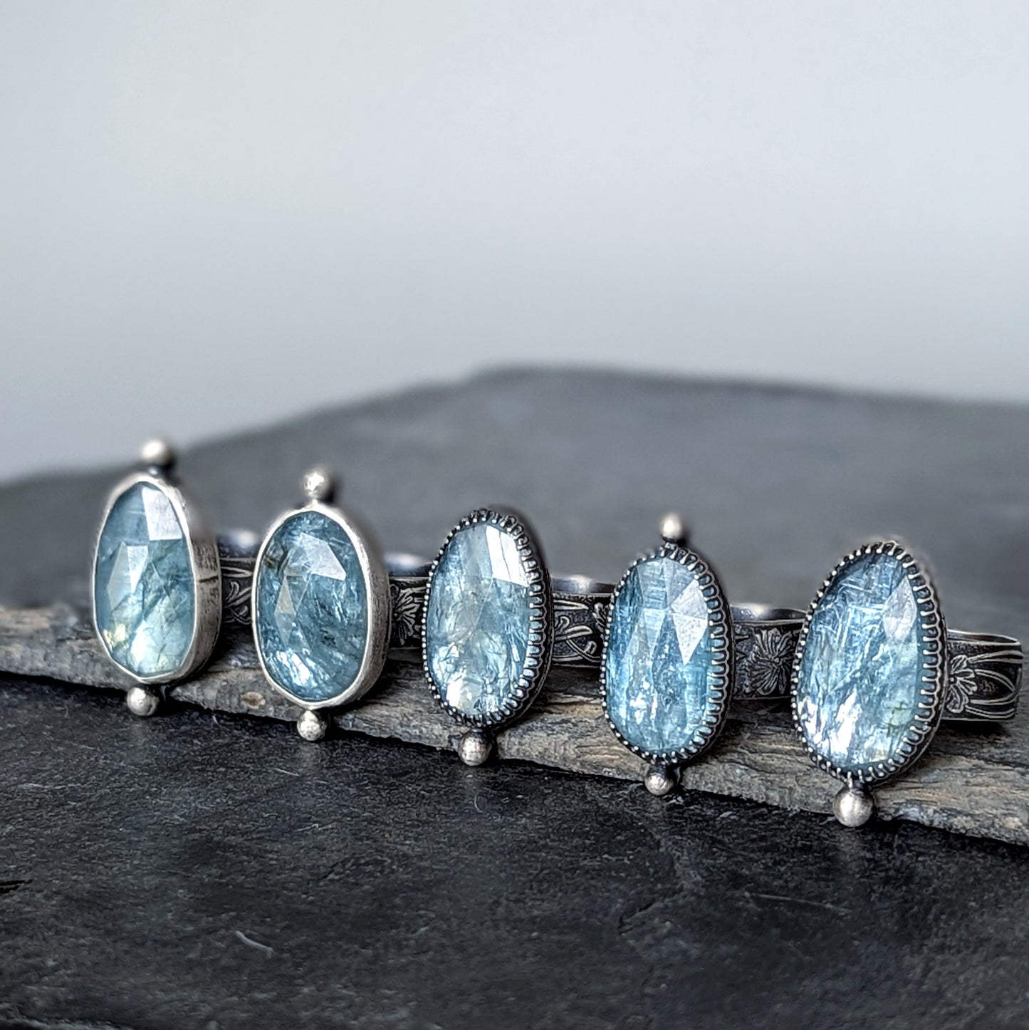 Faceted Aqua Kyanite Sterling Silver Artisan Statement Ring