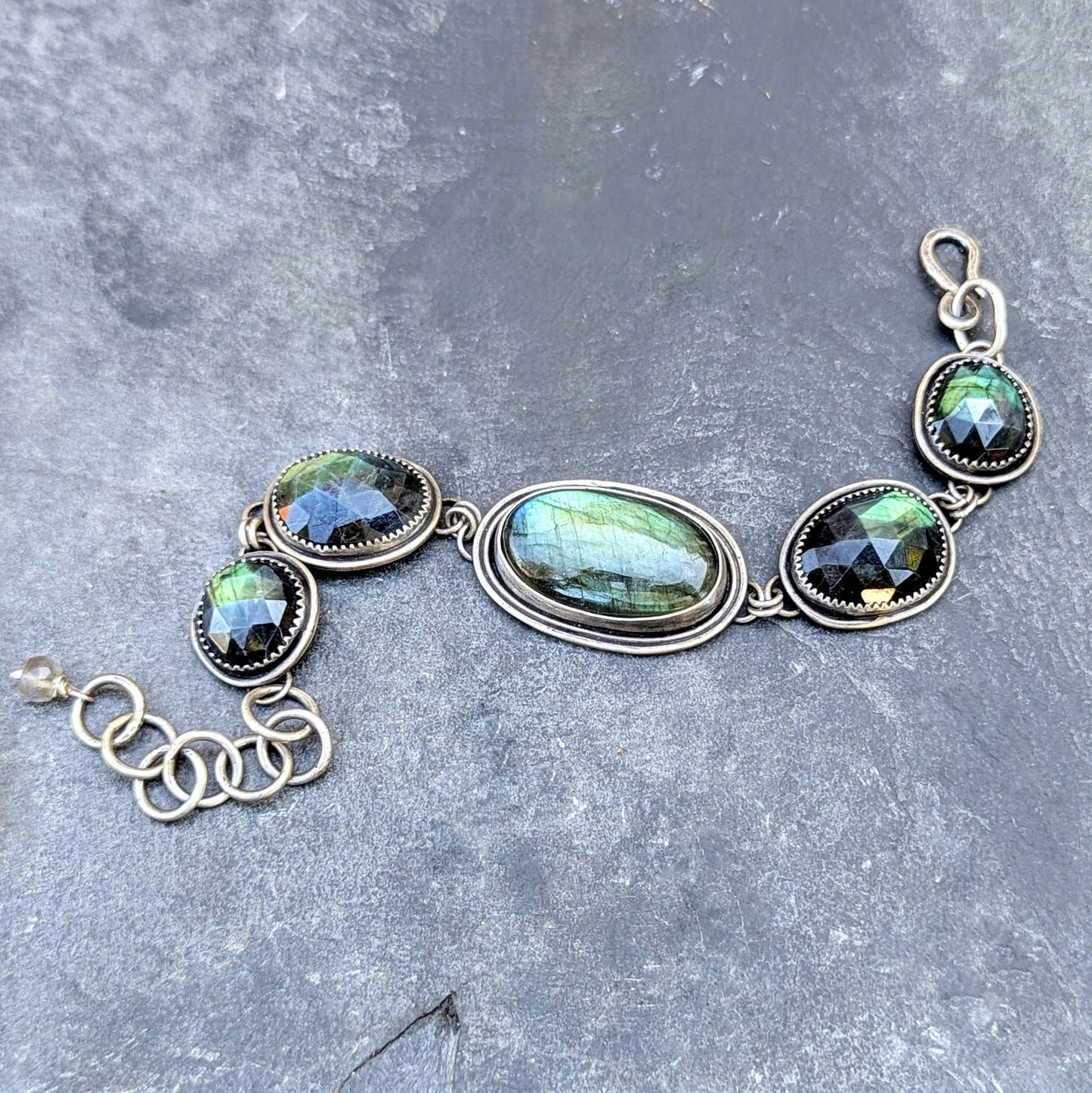 Hand-Fabricated Labradorite and Sterling Silver Statement Bracelet