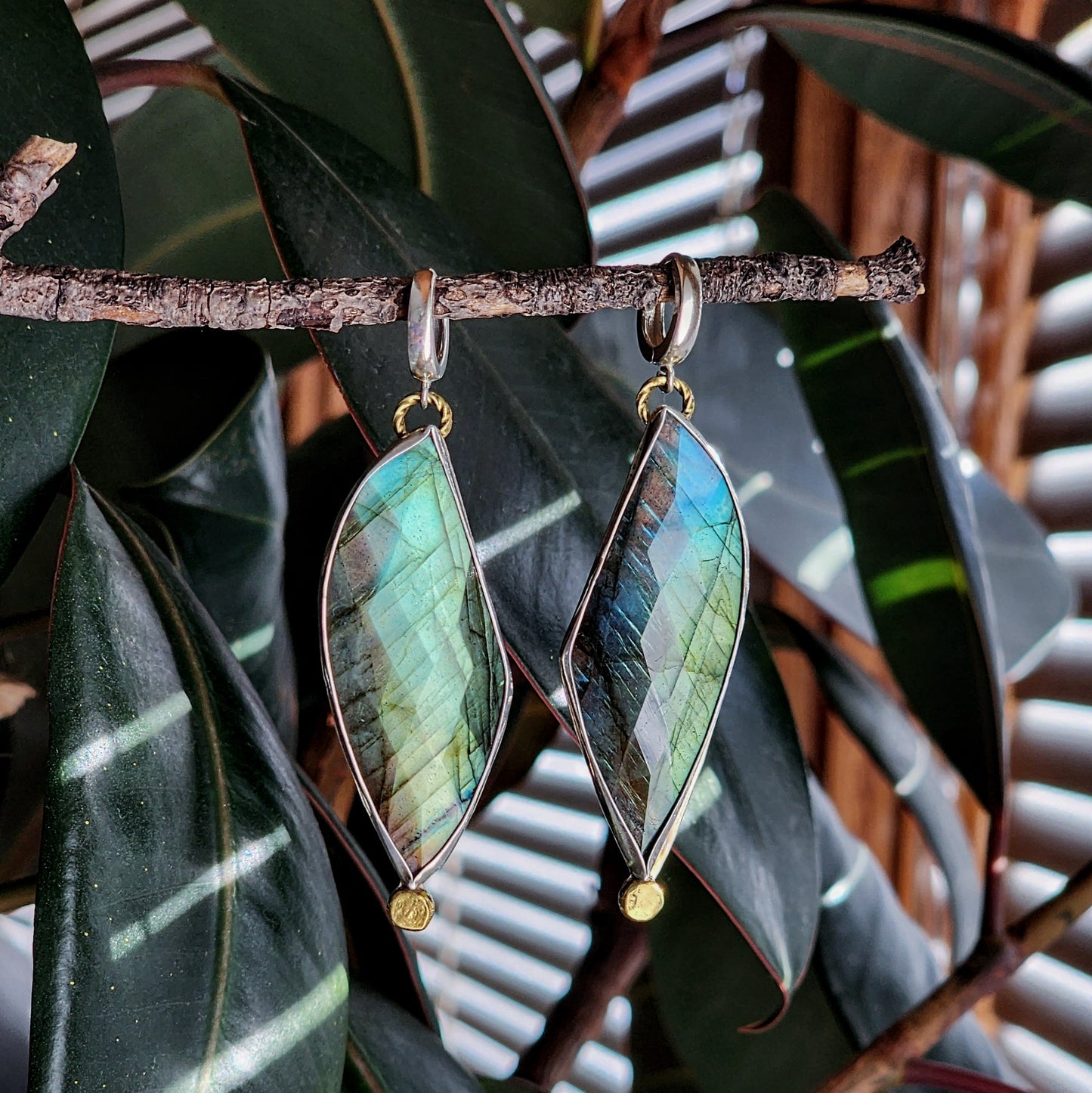 Sterling silver rare faceted labradorite earrings