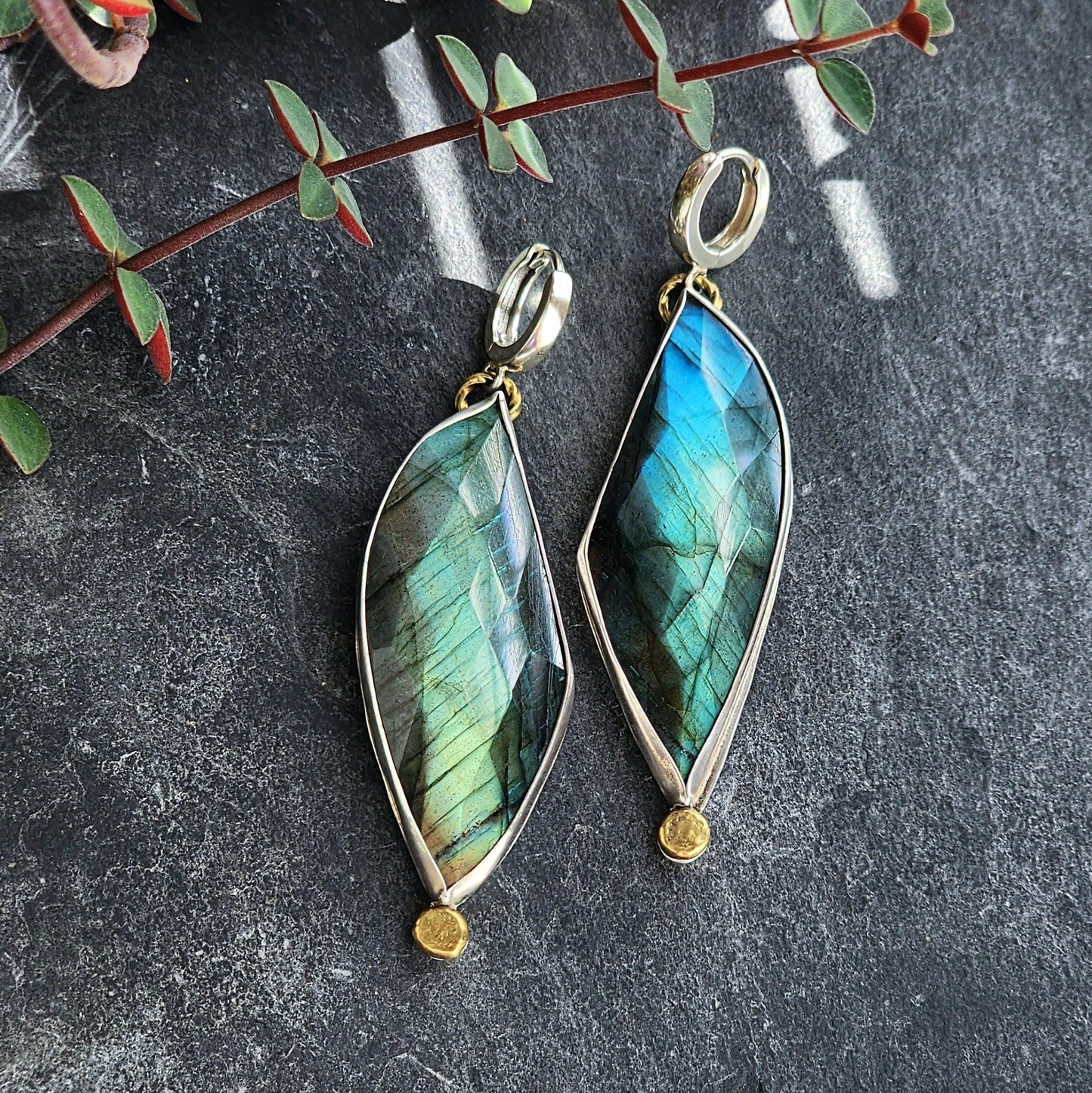 Sterling silver rare faceted labradorite earrings
