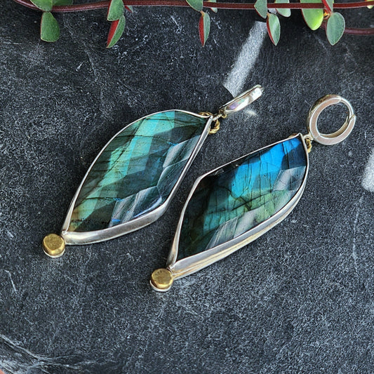 Sterling silver rare faceted labradorite earrings