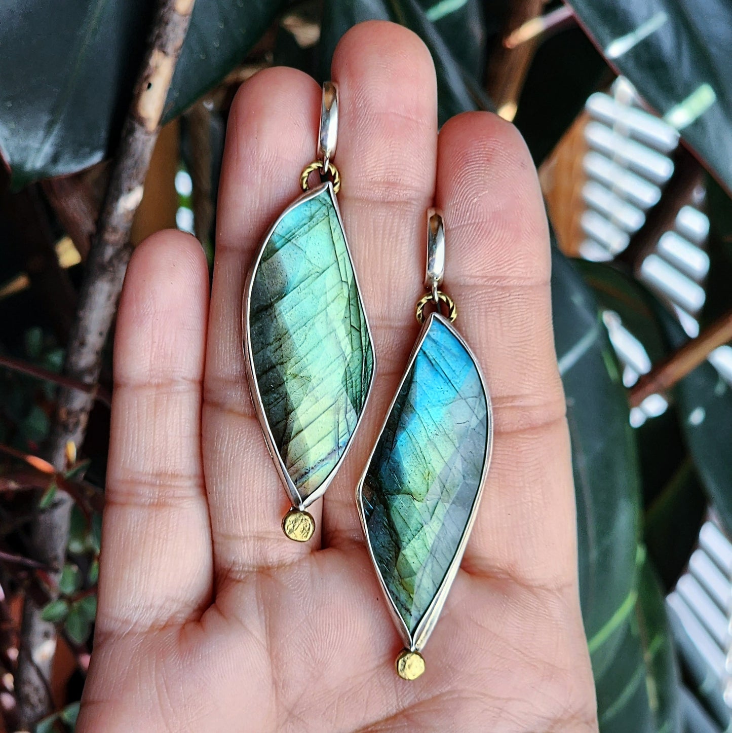 Sterling silver rare faceted labradorite earrings