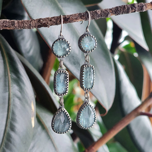 Sterling silver and faceted aqua kyanite earrings