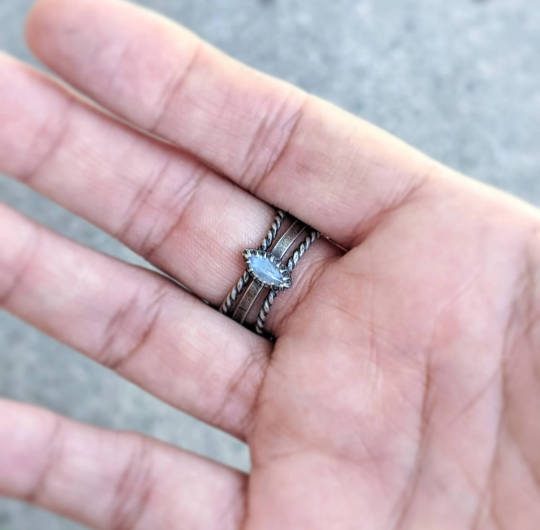 Rainbow moonstone and tourmaline sterling silver botanical statement ring