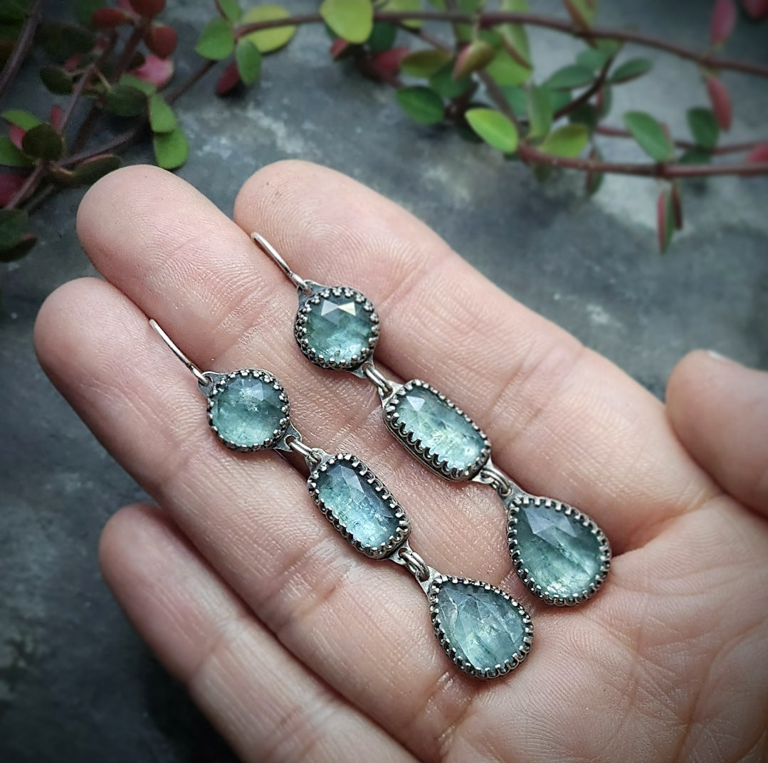 Sterling silver and faceted aqua kyanite earrings