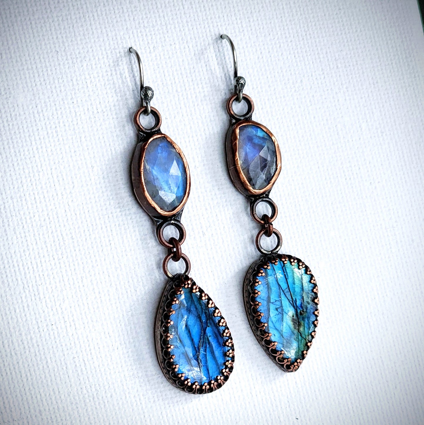 Mixed metal labradorite and moonstone earrings