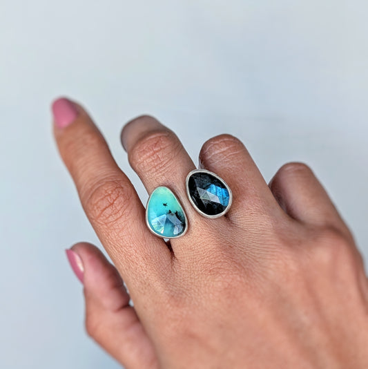 Blue Labradorite & Peruvian Opal Open Band Ring