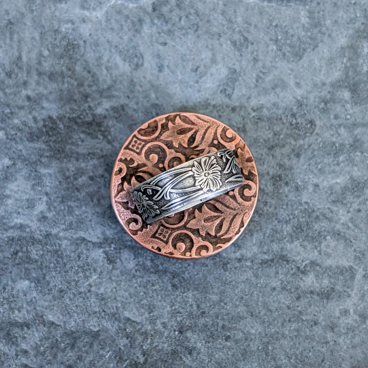 Faceted Labradorite Hollow Form Ring- Sterling Silver & Copper Statement Ring