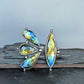 Faceted Labradorite Statement Ring- Art Nouveau Sterling Silver & Copper Open Band Ring, size 7.5-8.5