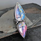 Rainbow Labradorite Statement Ring- Sterling Silver & Copper Art Nouveau Adjustable Ring