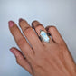Rainbow Moonstone Statement Ring- Sterling Silver Floral Art Nouveau Ring, Size 7