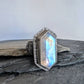 Rainbow Moonstone Statement Ring- Hammered Sterling Silver Floral Art Nouveau Ring, Size 7