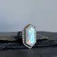 Rainbow Moonstone Statement Ring- Hammered Sterling Silver Floral Art Nouveau Ring, Size 7
