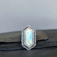 Rainbow Moonstone Statement Ring- Hammered Sterling Silver Floral Art Nouveau Ring, Size 7