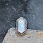 Rainbow Moonstone Statement Ring- Hammered Sterling Silver Floral Art Nouveau Ring, Size 7