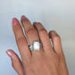 Blue Moonstone Statement Ring- Sculptural Sterling Silver Live Edge Band, Size 9.5
