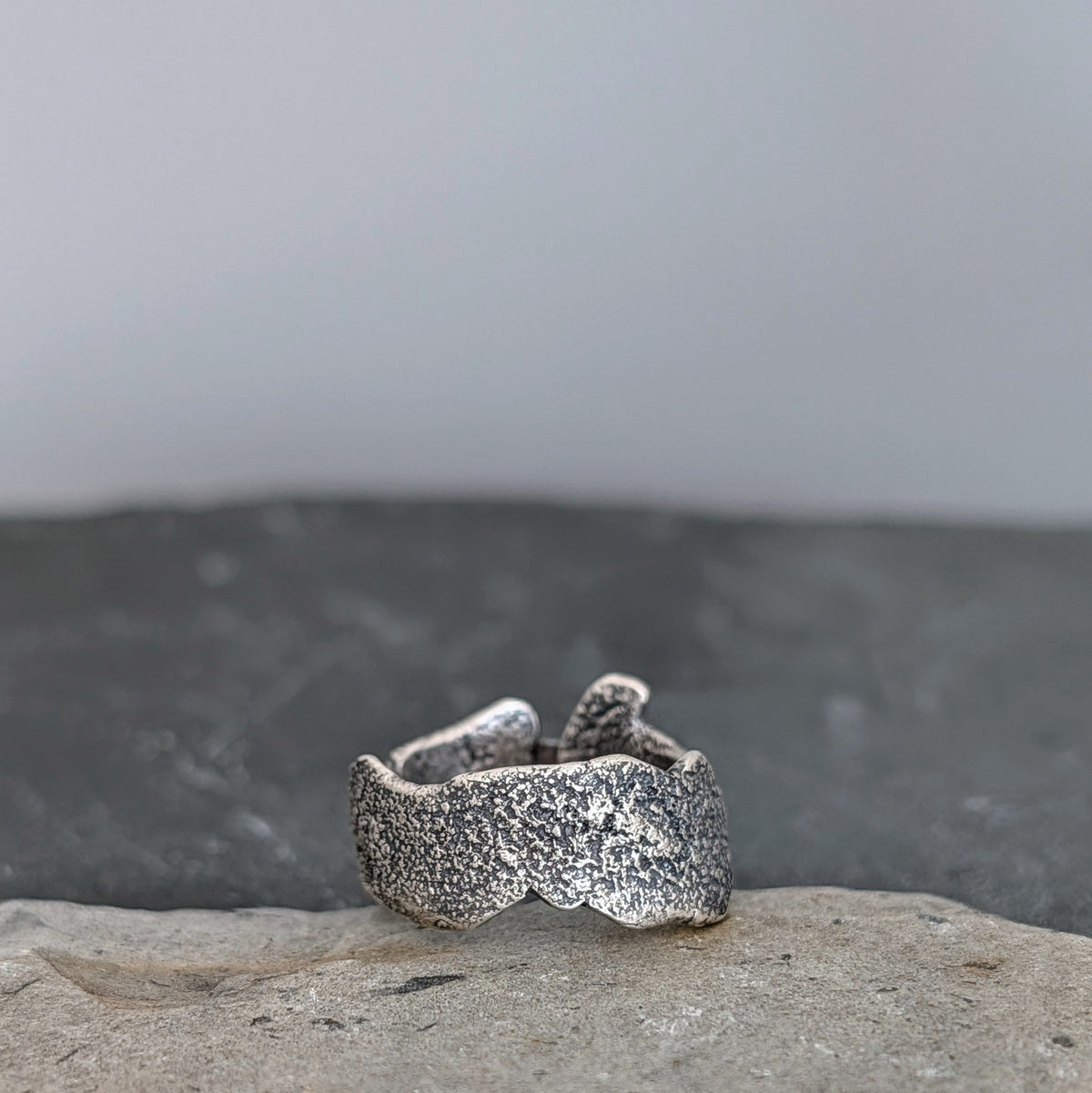 Ethiopian Opal Statement Ring- Sculptural Sterling Silver Live Edge Band, One of a Kind, size 9.25