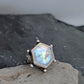 Hexagon Rainbow Moonstone Statement Ring- Sterling Silver Art Nouveau Ring, Size 8