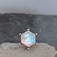Hexagon Rainbow Moonstone Statement Ring- Sterling Silver Art Nouveau Ring, Size 8
