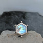 Hexagon Rainbow Moonstone Statement Ring- Sterling Silver Art Nouveau Ring, Size 8