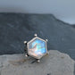 Hexagon Rainbow Moonstone Statement Ring- Sterling Silver Art Nouveau Ring, Size 8