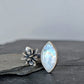 Rainbow Moonstone & Cast Succulent Open Ring- Sterling Silver Botanical Jewelry, Adjustable Size 8-9.25