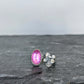 Pink Sapphire and Cast Succulent Open Band Ring-Sterling Silver Botanical Jewelry, Made to size