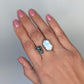Blue Moonstone and Cast Succulent Open Band Ring- Sterling Silver Botanical Jewelry, Made to size