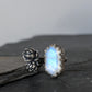 Blue Moonstone and Cast Succulent Open Band Ring- Sterling Silver Botanical Jewelry, Made to size