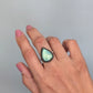 Green Labradorite Teardrop Ring- Hammered Sterling Silver Band, Adjustable