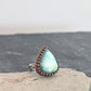 Green Labradorite Teardrop Ring- Hammered Sterling Silver Band, Adjustable
