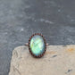 Green Labradorite Oval Ring- Hammered Sterling Silver Band, Adjustable