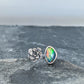 Rainbow Aurora Opal and Cast Succulent Open Ring- Sterling Silver Botanical Jewelry, Adjustable size 7.5–8.5