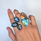 Faceted Labradorite Statement Ring- Sterling Silver and Copper Art Nouveau Open Band Ring, Adjustable Size 8–9