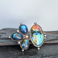 Faceted Labradorite Statement Ring- Sterling Silver and Copper Art Nouveau Open Band Ring, Adjustable Size 8–9