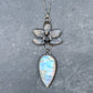 AAA Rainbow Moonstone and Genuine Cast Orchid Statement Necklace- Sterling Silver Botanical Jewelry