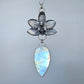 AAA Rainbow Moonstone and Genuine Cast Orchid Statement Necklace- Sterling Silver Botanical Jewelry