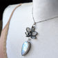 AAA Rainbow Moonstone and Genuine Cast Orchid Statement Necklace- Sterling Silver Botanical Jewelry