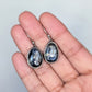 Dark Gray Sapphire Dangle Earrings- Faceted Sapphire, Sterling Silver and Copper Art Nouveau Jewelry