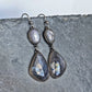Two-Tone Gray Sapphire Statement Earrings- Sterling Silver and Copper Art Nouveau Dangles