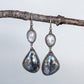 Two-Tone Gray Sapphire Statement Earrings- Sterling Silver and Copper Art Nouveau Dangles