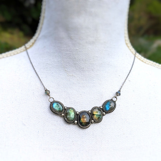 Faceted labradorite collar statement necklace