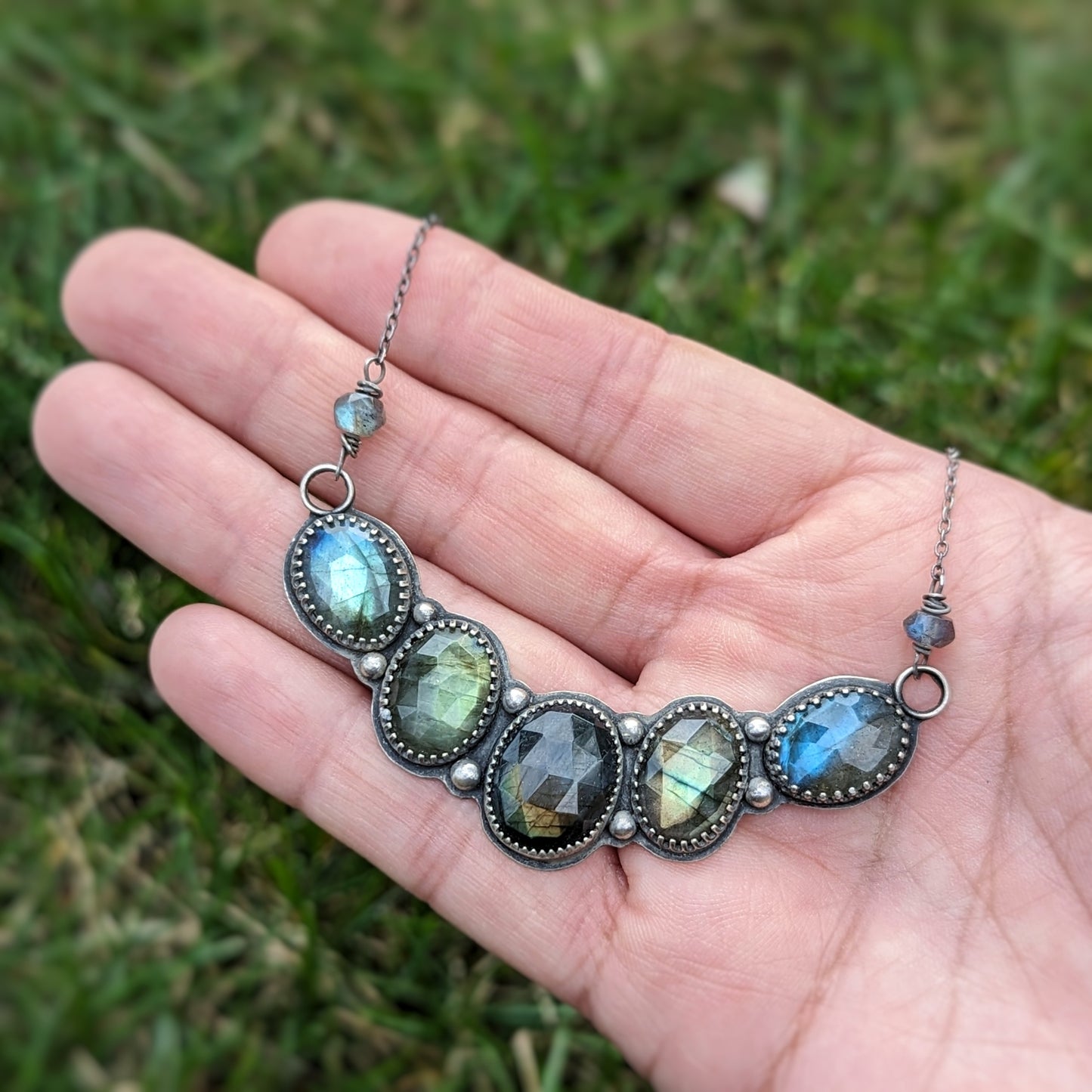 Faceted labradorite collar statement necklace