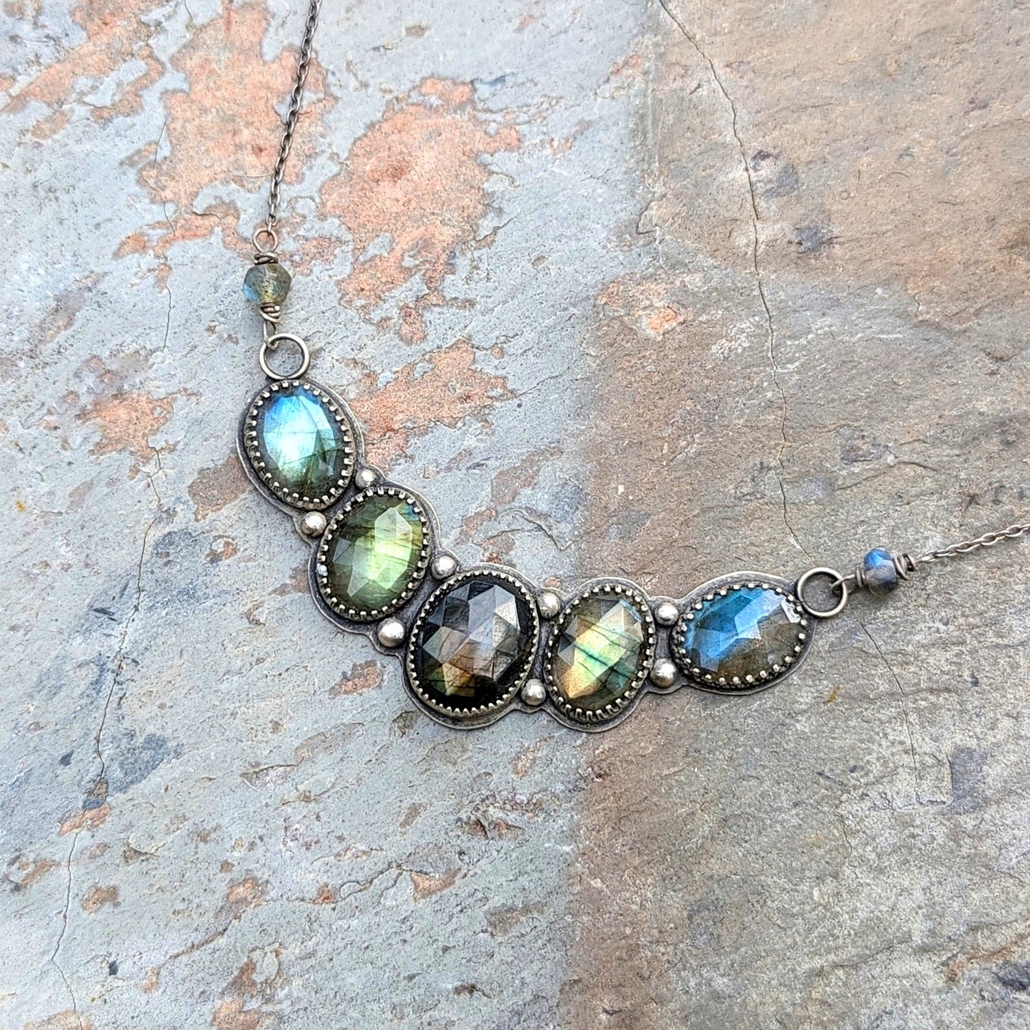 Faceted labradorite collar statement necklace