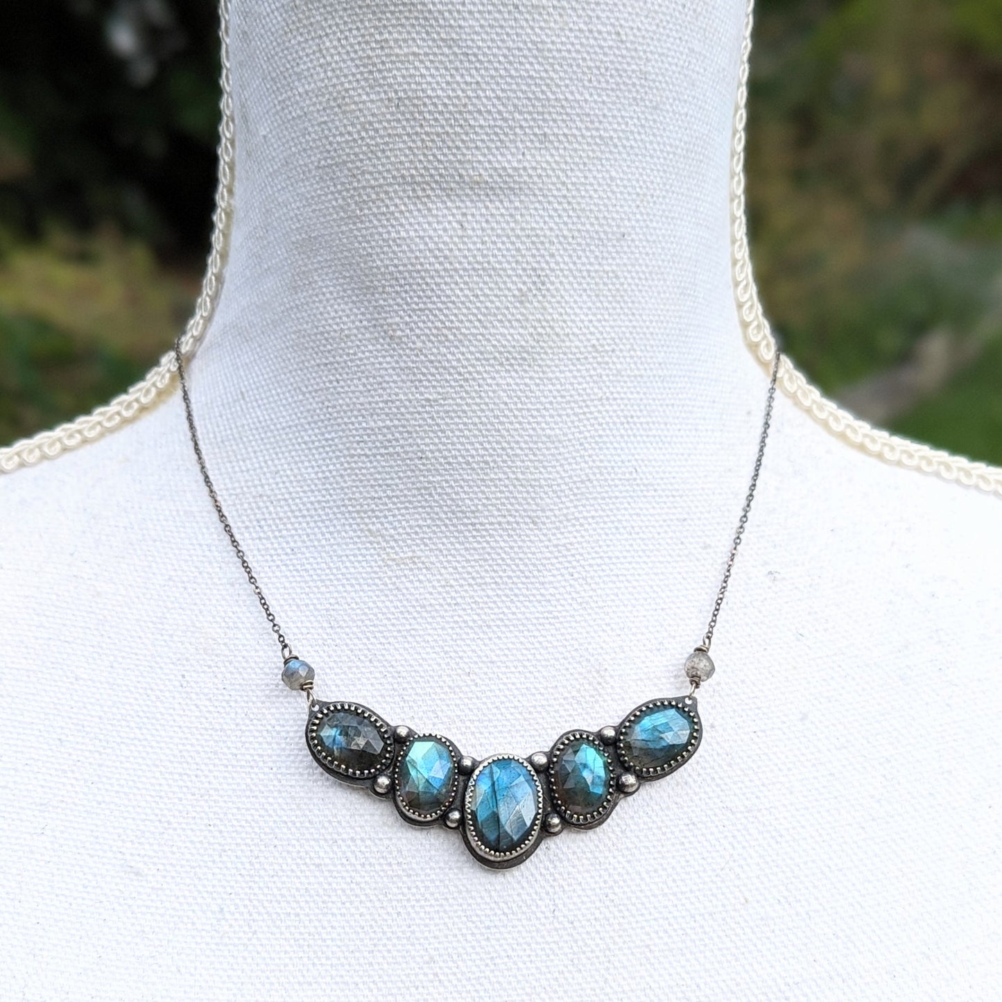 Faceted aqua labradorite collar statement necklace