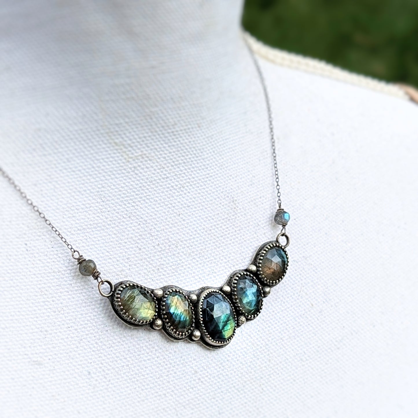 Faceted labradorite collar statement necklace