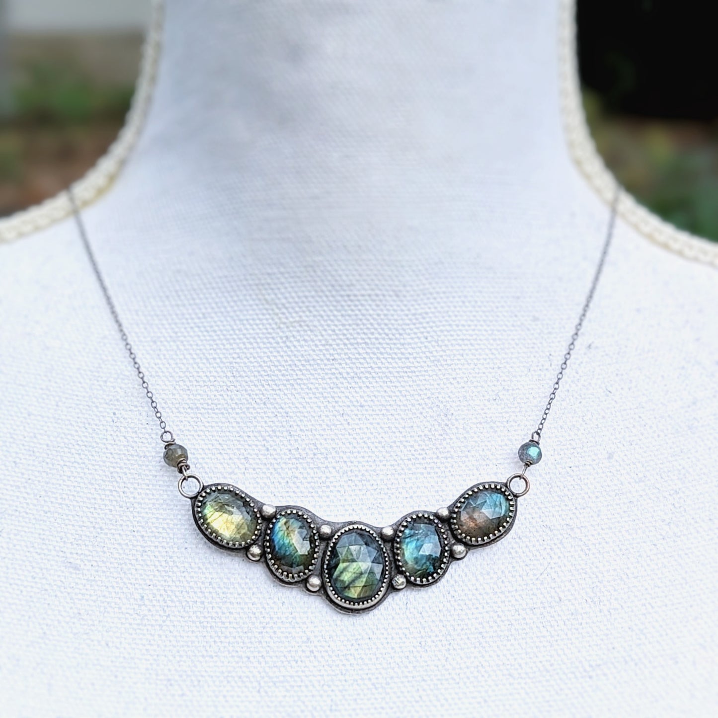 Faceted labradorite collar statement necklace