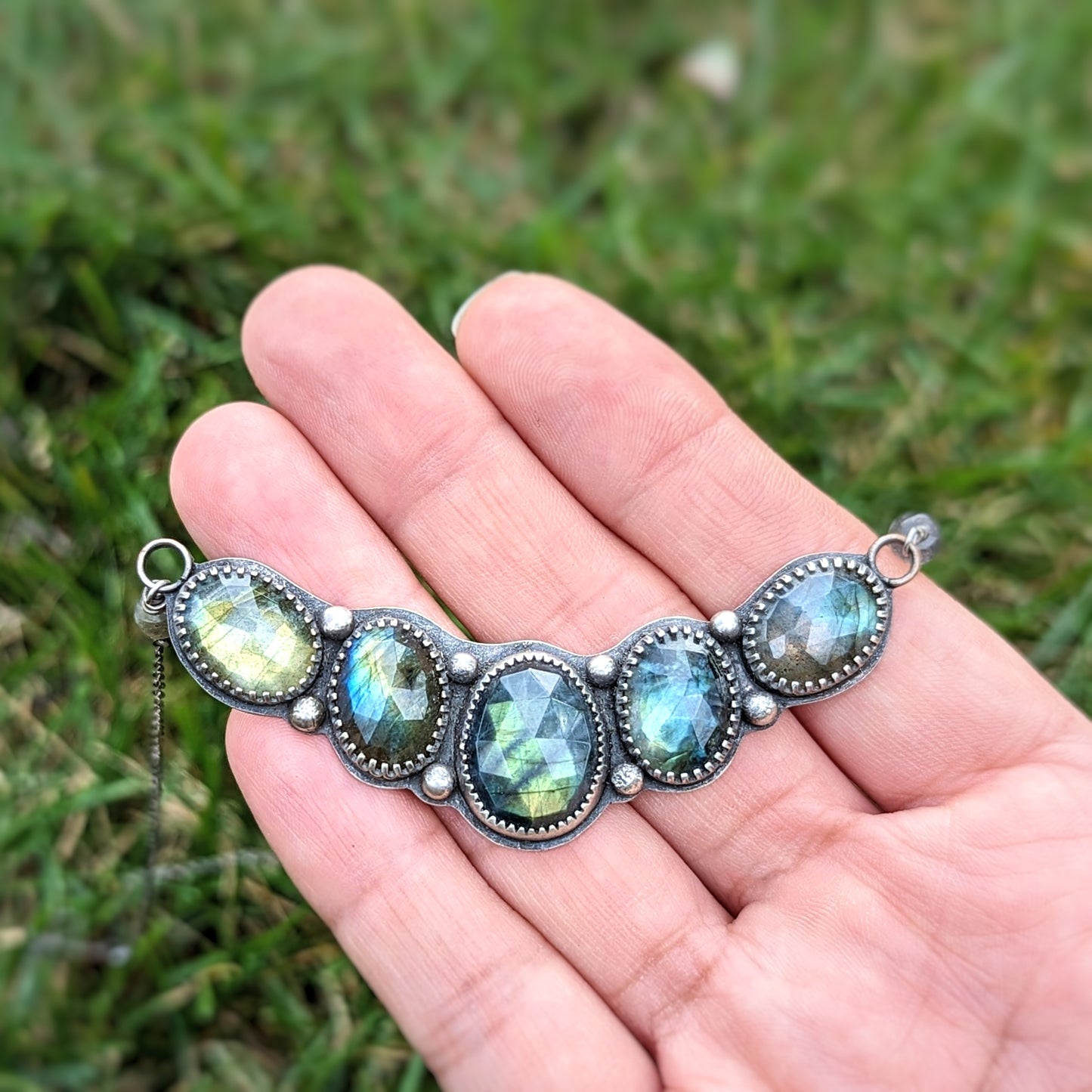 Faceted labradorite collar statement necklace