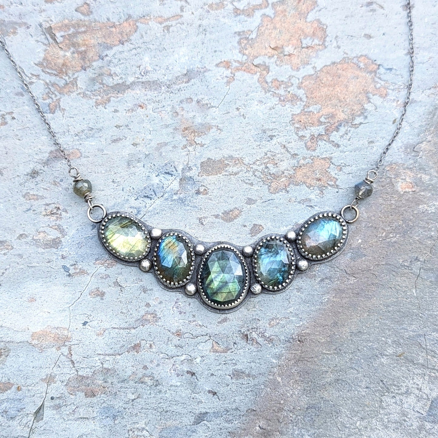 Faceted labradorite collar statement necklace